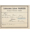 VERLAINE (Paul). BOUDIN (Philomène). Billet signé, 3 juillet 1893 (Réf. G 1949)