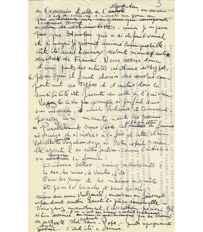 BONET Paul, relieur. Manuscrit autographe