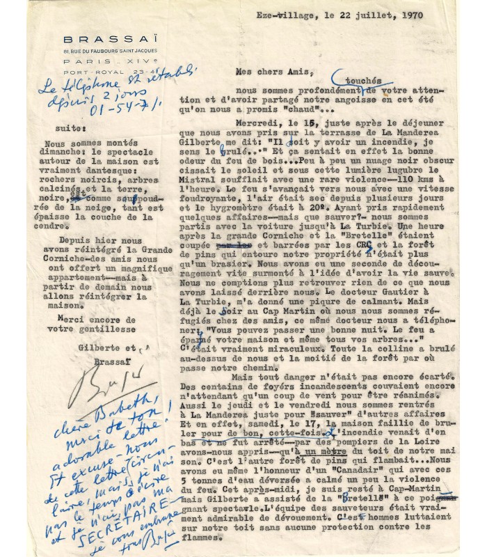 BRASSAÏ. Photographe. Lettre autographe (G 5380).