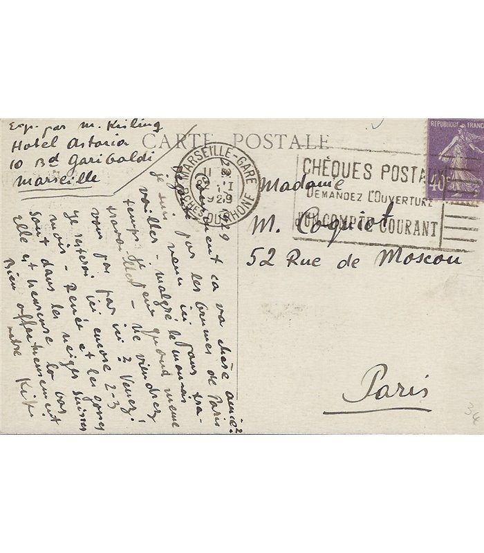 KISLING Moïse, lettre de 1929