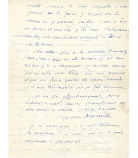 ANOUILH Jean, dramaturge. Lettre Autographe  (G 5285)