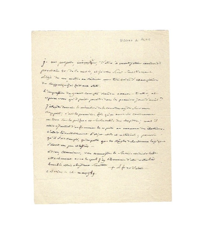 BAUSSET-ROQUEFORT (Louis-François de), évêque d'Alès. Lettre du 14 mars 1789 (Réf. G 5513)
