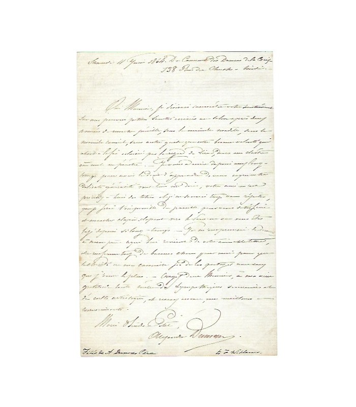 DUMAS (Marie Alexandrine). Fille de Dumas père. Lettre autographe (G 967)