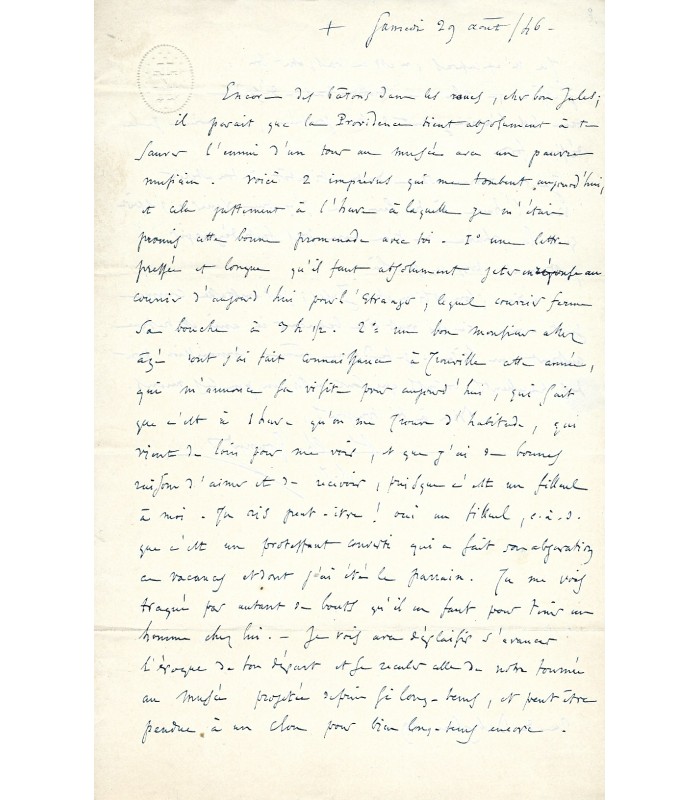 GOUNOD (Charles) au peintre Jules Richomme. Lettre autographe (G 4820)