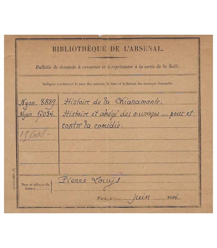 LOUYS Pierre, écrivain. 2 pièces Autographes (G 4495)