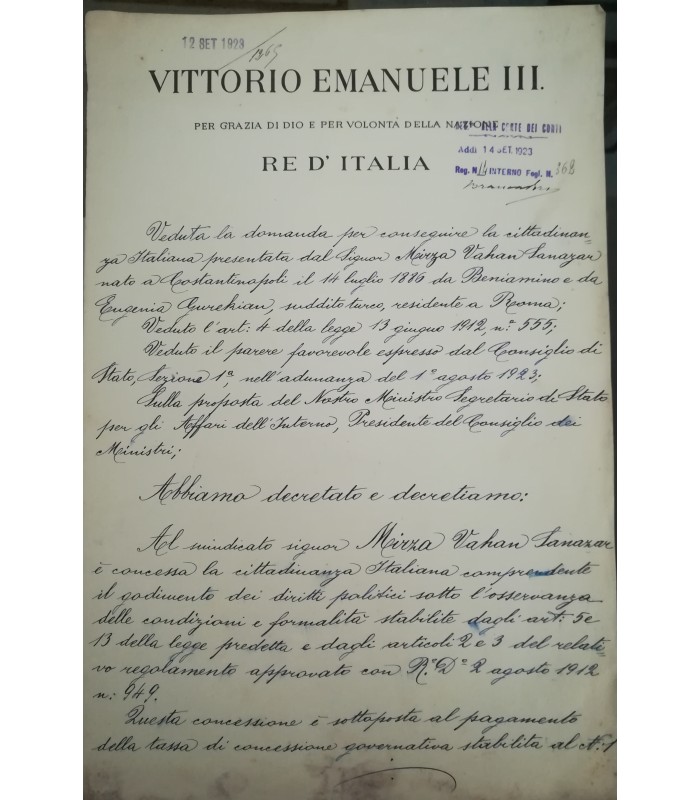 MUSSOLINI - VICTOR-EMMANUEL III. Pièce signée (G 3516)