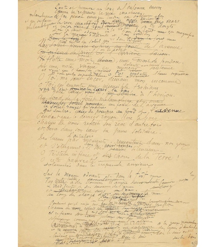 SAMAIN Albert. Poète symboliste. Poème autographe (manuscrit de travail, nombreuses ratures et corrections)  (Réf. G 4518)