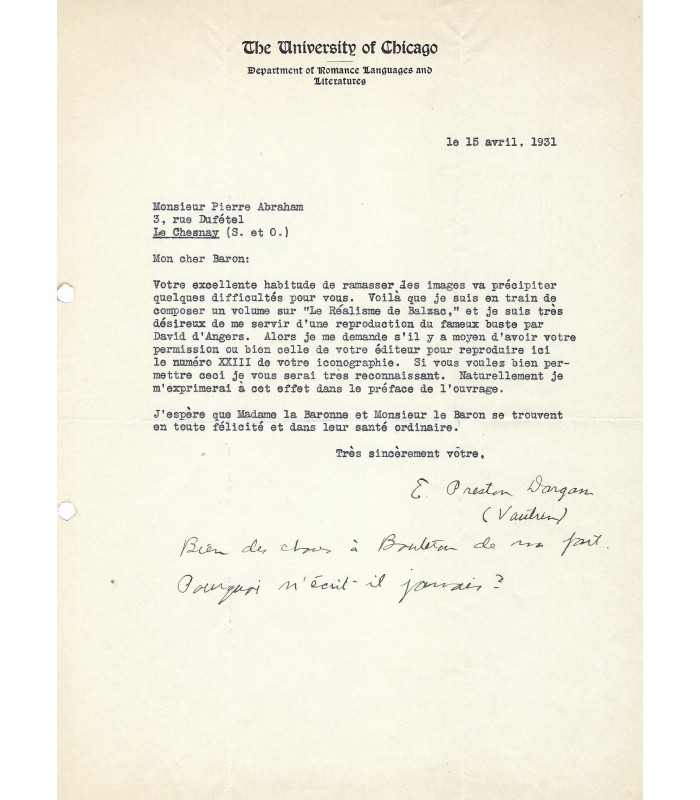PRESTON DARGAN Edwin. Professeur américain spécialiste de Balzac  (Réf. G 1360)