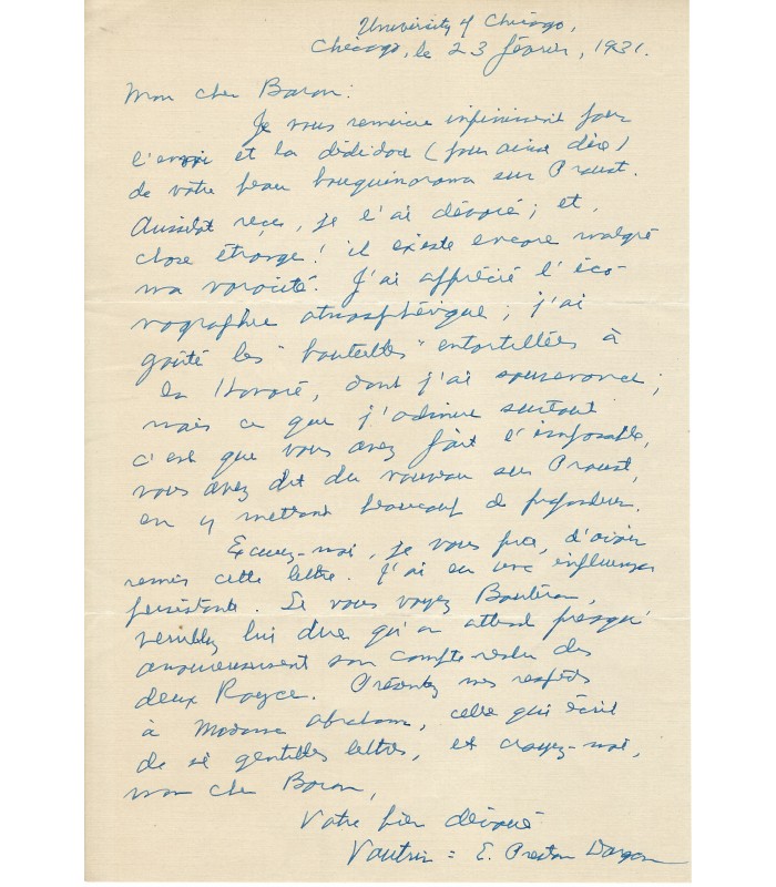 PRESTON DARGAN Edwin. Professeur américain spécialiste de Balzac  (Réf. G 1360)
