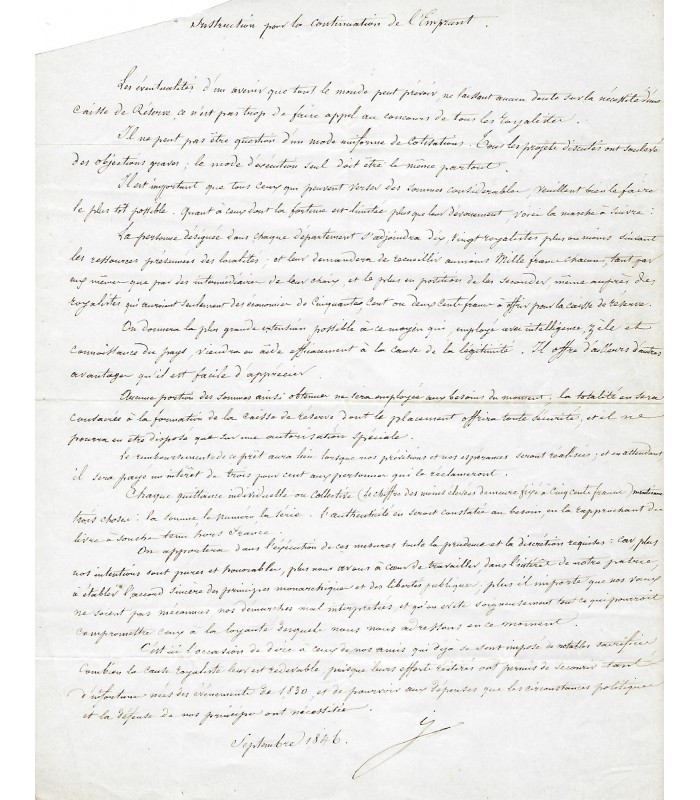 HENRI V, comte de Chambord. Dernier héritier des Bourbons. Lettre autographe (G 3750)