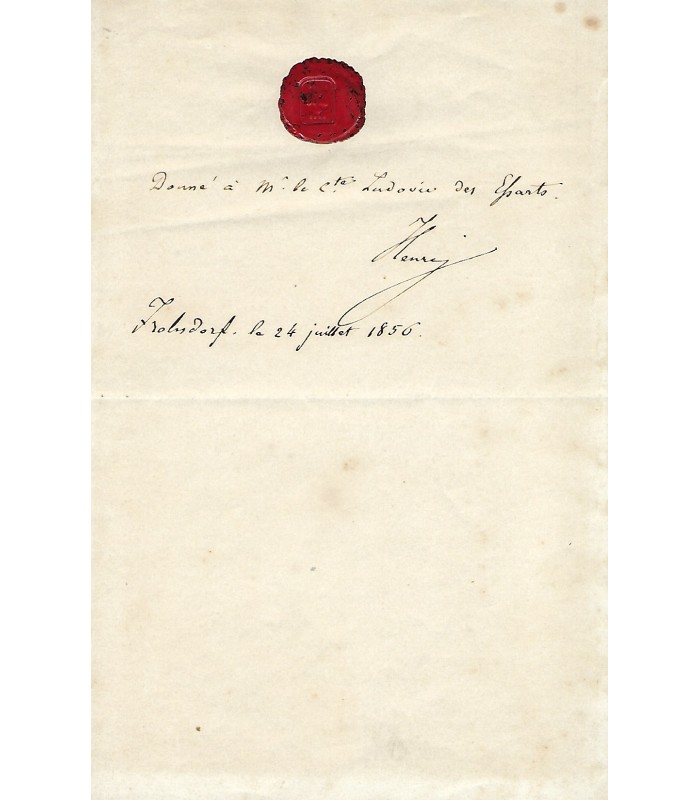 HENRI V, comte de Chambord. Dernier héritier des Bourbons. Lettre autographe (G 3750)