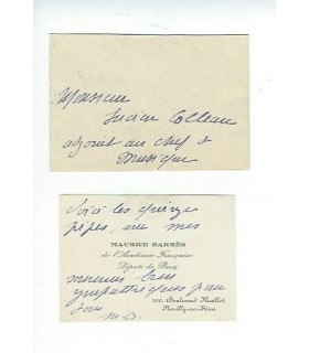 BARRES Maurice. Ecrivain. Carte de visite autographe (G 1182).