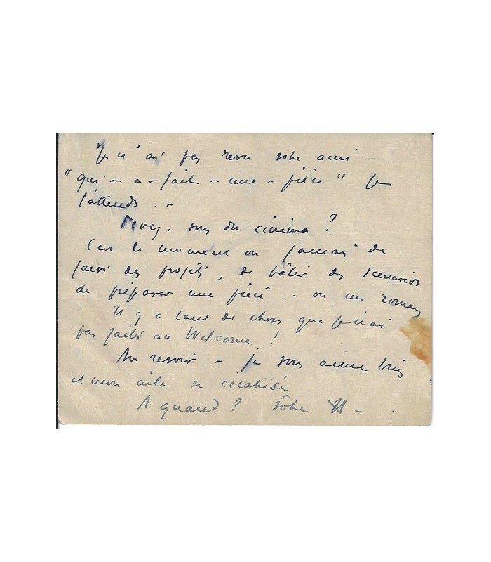 JOUVET Louis, comédien. Carte autographe (G 5310)