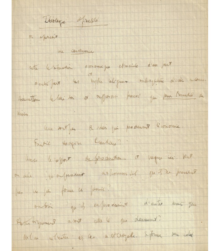 SARTRE Jean-Paul. Philosophe. Père de l'Existentialisme. Manuscrit autographe "Idéologie et Finalité" (Réf. G 3910)