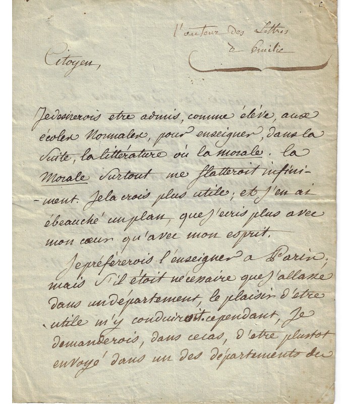 DEMOUSTIER Charles-Albert, avocat, homme de lettres. Lettre autographe (E 10324)