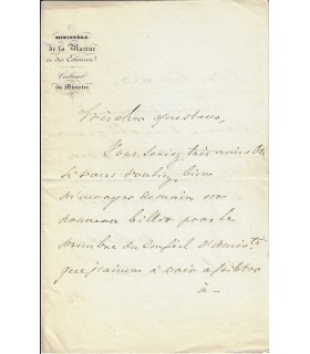 MACKAU (Ange René Armand de). Ministre. Amiral.  Lettre autographe (E 10364)