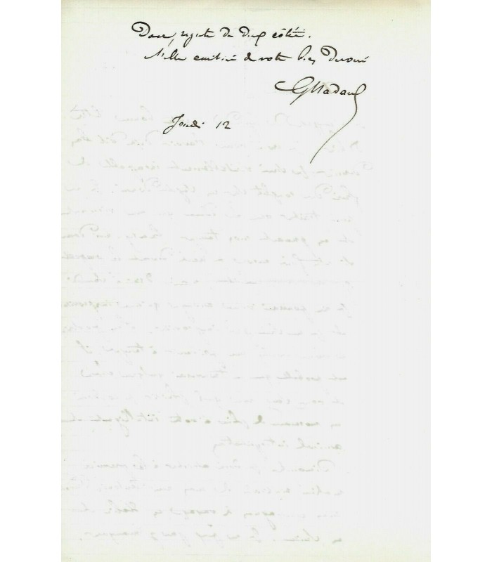NADAUD Gustave. Musicien. Lettre autographe (G 1134).