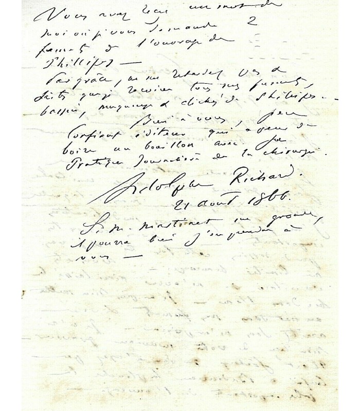 RICHARD Adolphe. Chirurgien. Lettre autographe (G 1784).