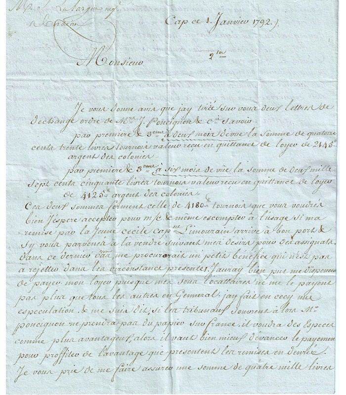 SAINT-DOMINGUE. DUPIN, lettre d'affaires (Réf. E 10273)