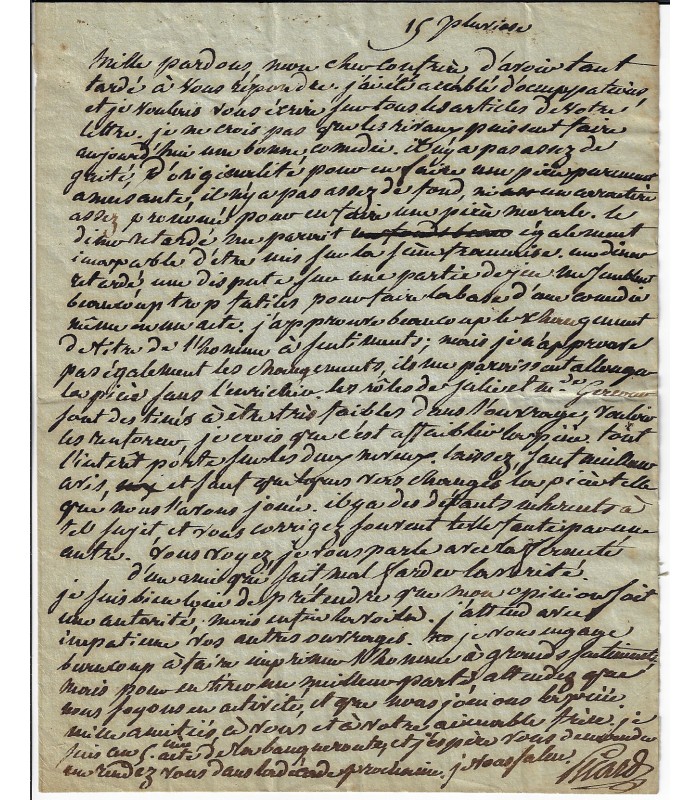 PICARD Louis Benoît. Dramaturge. Directeur de l'Académie impériale de Musique. Lettre autographe (Réf. E 10262)