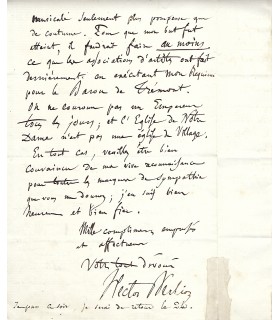 BERLIOZ Hector. Compositeur romantique. Lettre autographe, 1852 (Réf. G 4805)
