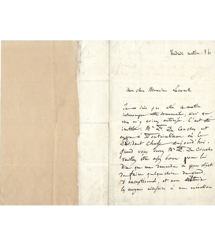 BERLIOZ Hector. Compositeur romantique. Lettre autographe, 1852 (Réf. G 4805)