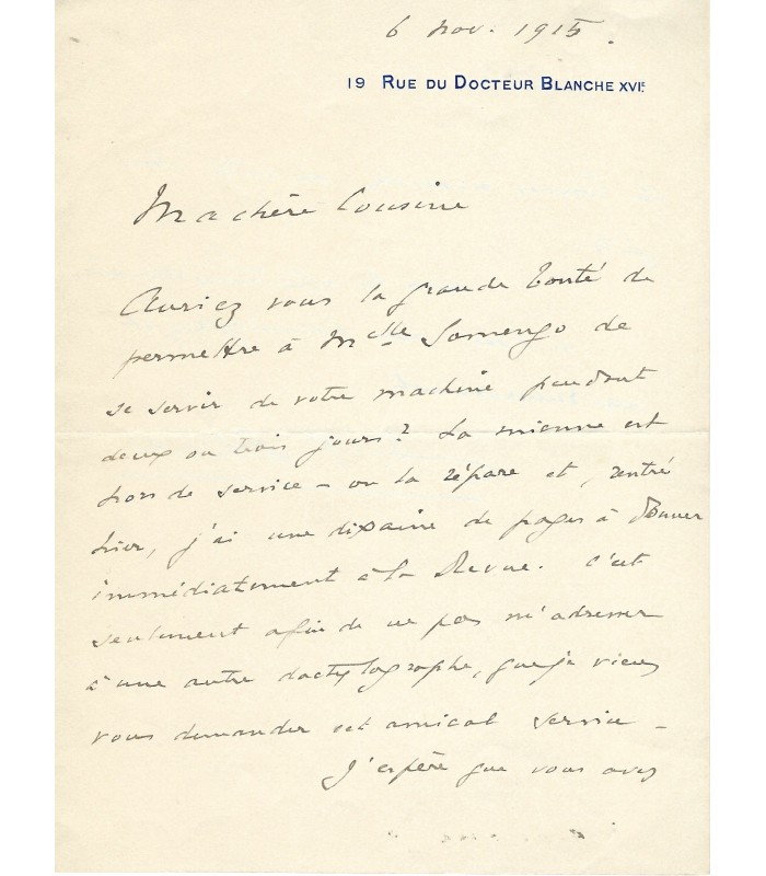 BLANCHE Jacque-Emile, portraitiste mondain. Lettre Autographe (G 5572)