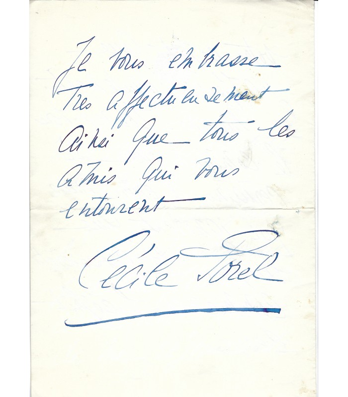 SOREL Cécile, comédienne. Lettre autographe (G 2847)