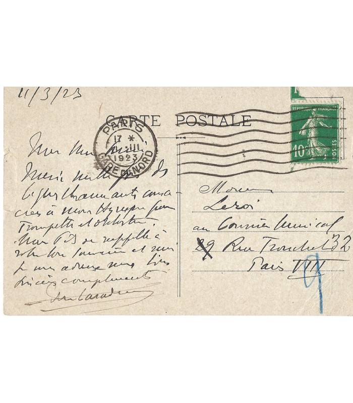 CASADESUS Francis, chef d'orchestre et pédagogue. Carte Autographe (G 5547)