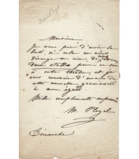 PLEYEL Marie, pianiste virtuose. Lettre autographe (G 5543)