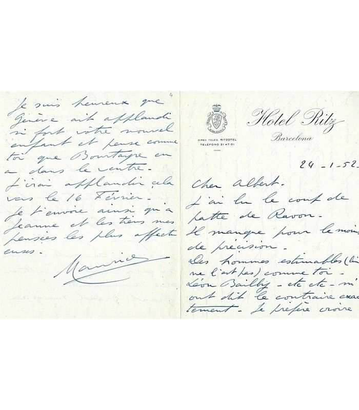 CHEVALIER Maurice, chanteur français. Lettre autographe (G 280)