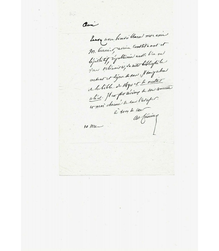 CREMIEUX Adolphe, avocat et homme politique. Lettre autographe (G 2722)