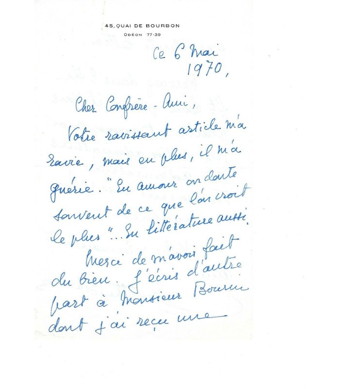 BIBESCO, princesse, femme de lettres. Lettre autographe (G 3061)