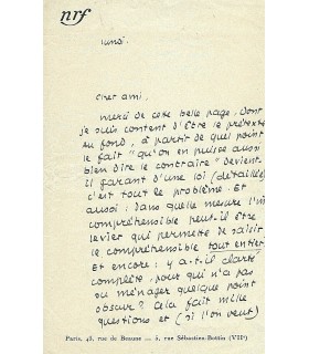 PAULHAN Jean, écrivain et critique. Lettre autographe (G 3153)