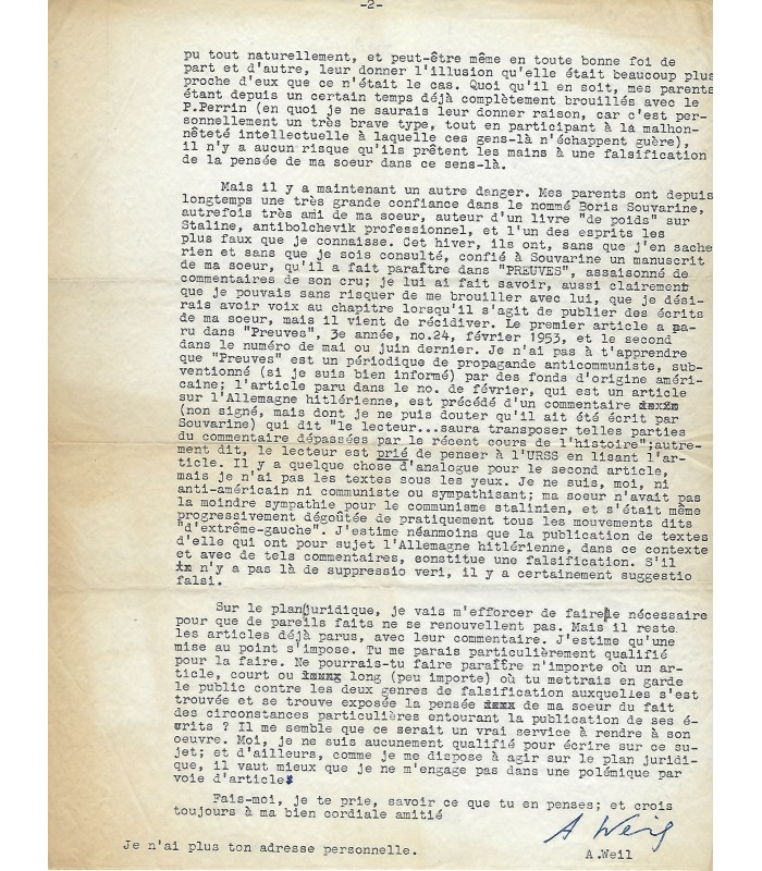 WEIL (André), mathématicien, frère de la PHILOSOPHE SIMONE WEIL. Lettre dactylographiée signée (G 4377)