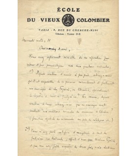 ROMAINS Jules, écrivain français. Lettre autographe (G 3410)