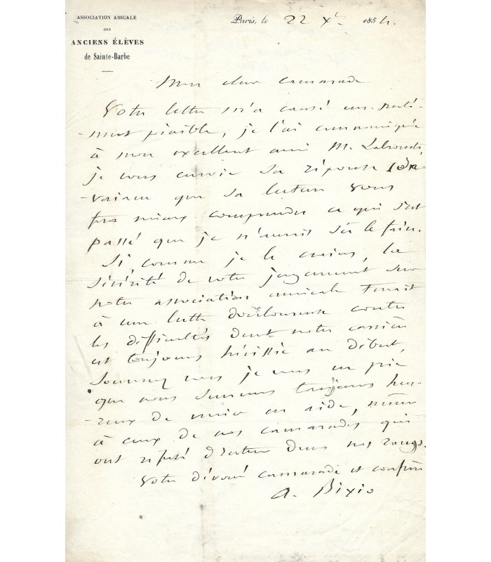 BIXIO Jacques. Médecin. Lettre autographe (G 637)