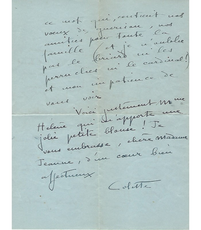 COLETTE, romancière. Lettre autographe (G 3906)