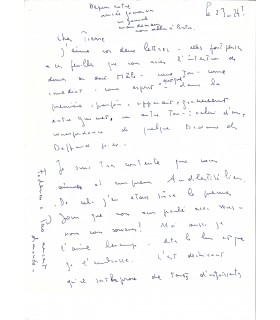 FINI Leonor. Peintre surréaliste. Lettre autographe, 23 et 24 juin 1960  (Réf. G 3169)