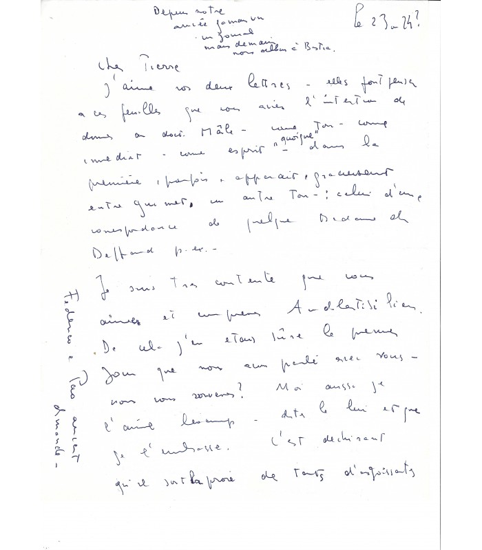 FINI Leonor. Peintre surréaliste. Lettre autographe, 23 et 24 juin 1960  (Réf. G 3169)