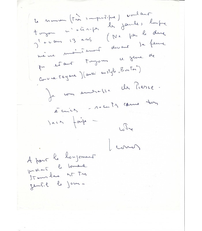 FINI Leonor. Peintre surréaliste. Lettre autographe, 23 et 24 juin 1960  (Réf. G 3169)