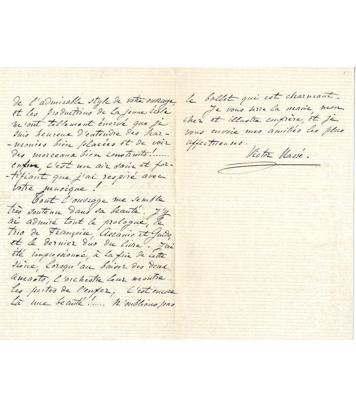 MASSE Victor, compositeur. Lettre autographe (G 2358)