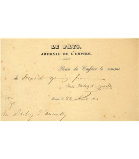 BARBEY D'AUREVILLY, reçu signé