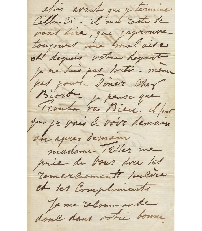 JONGKIND Johan-Barthold. Peintre hollandais, précurseur des Impressionnistes. Lettre autographe (Réf. G 4782)