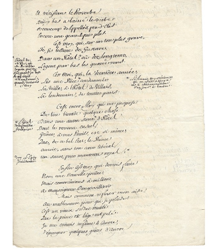 PIRON Alexis. 1689-1773. Poète et auteur dramatique. Manuscrit autographe (Réf. G 4513)