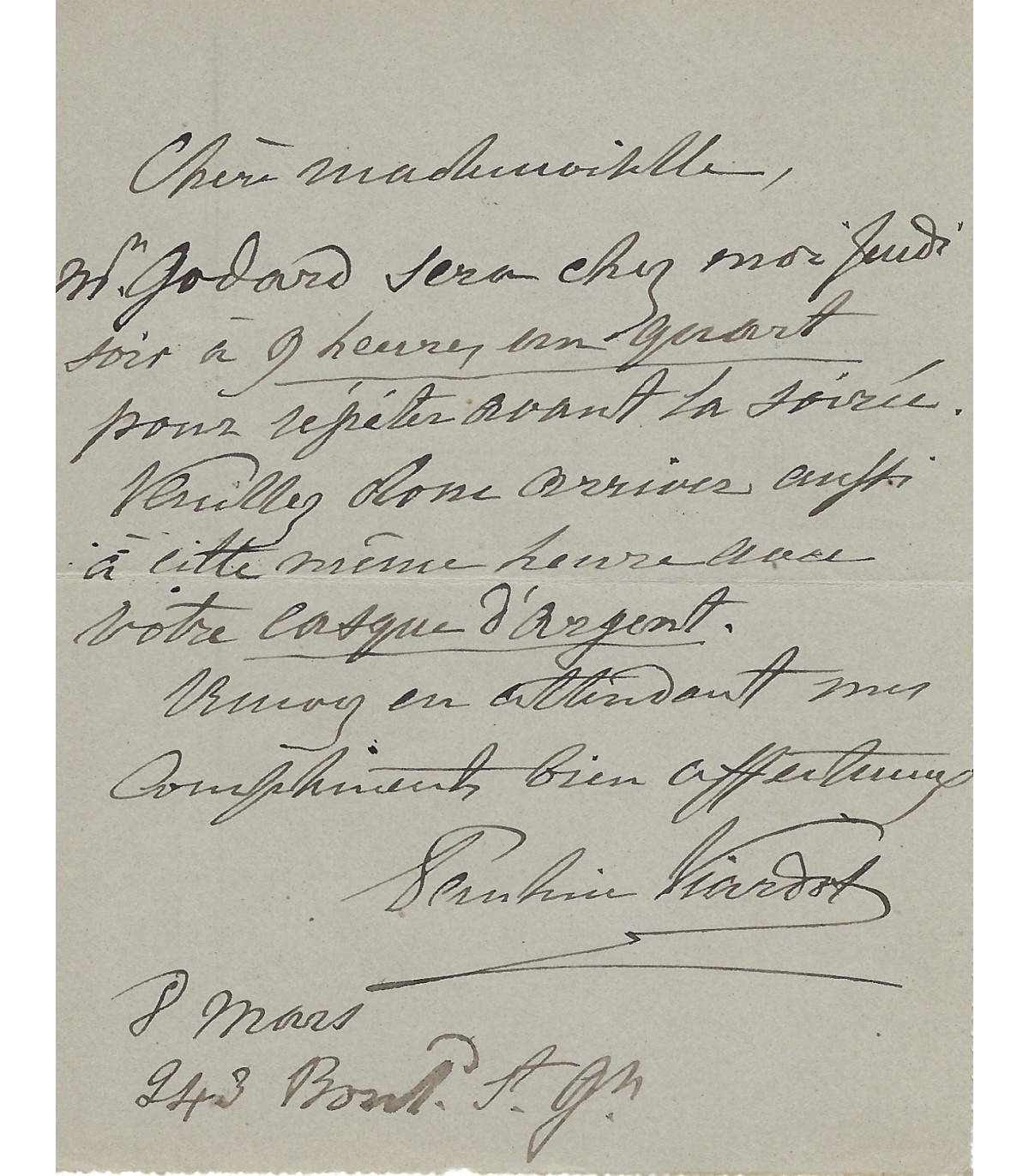 Viardot Pauline Celebre Mezzo Soprano Soeur De La Malibran Carte Lettre Autographe Ref 3852