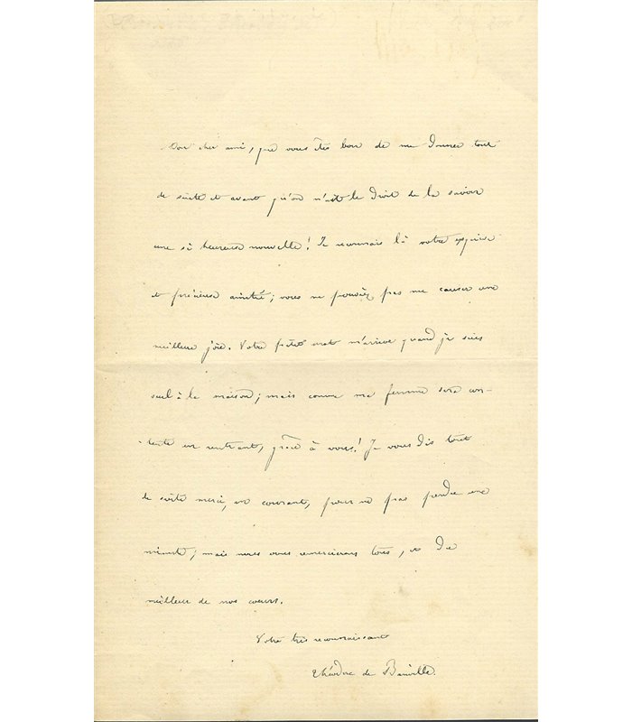 BANVILLE Théodore de. Chaleureuse lettre de remerciements