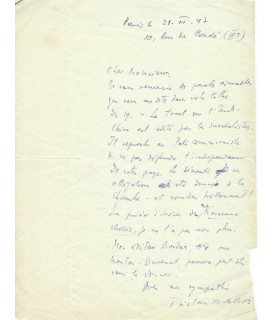 TZARA Tristan, écrivain, poète. Lettre autographe (G 4421)