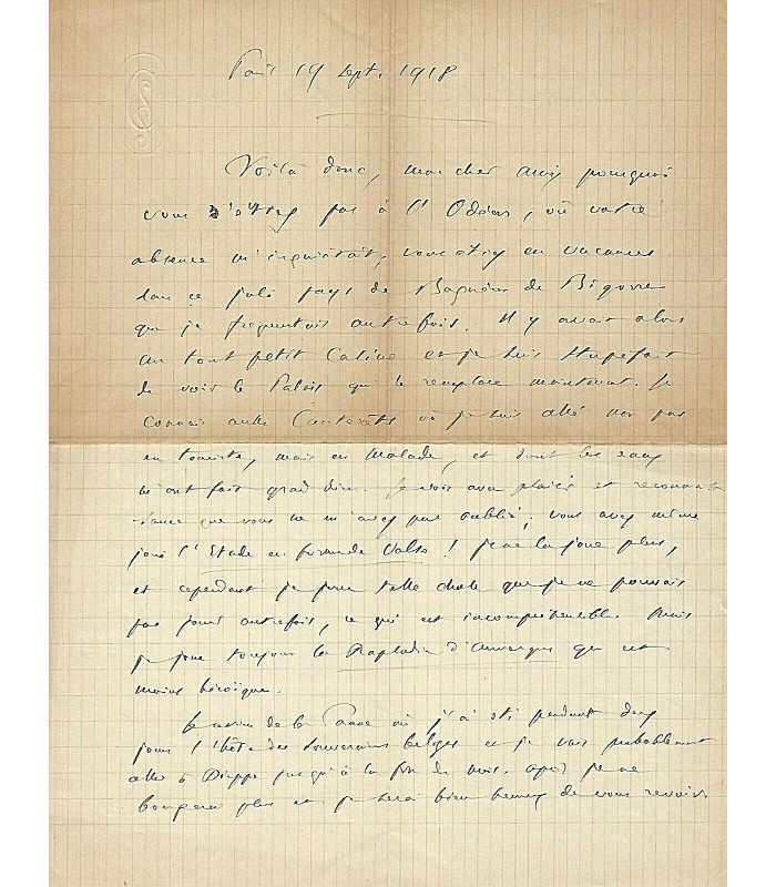 SAINT-SAËNS Camille, compositeur. Lettre autographe (G 4360)