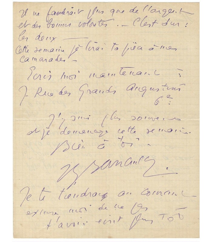 BARRAULT Jean-Louis, comédien. Lettre autographe (G 4682)